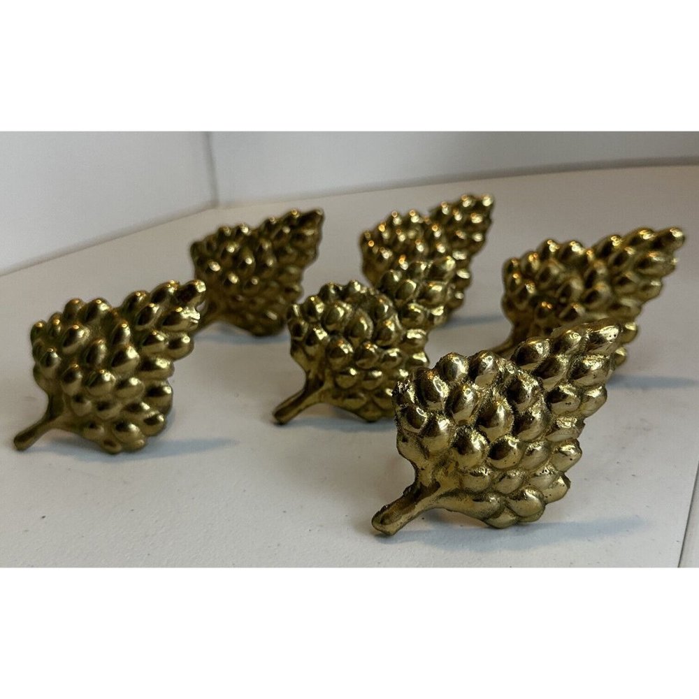 Beautiful & Unusual Set of 6 Solid Brass Grapes Shaped Napkin Rings